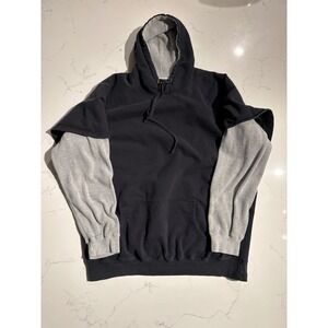 Mens Layered Look Hoodie Black Gray Hooded Sweatshirt